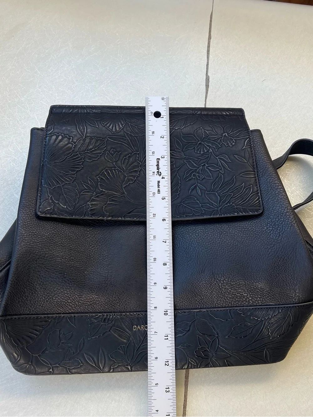 Darcy Marks London Black Embossed Floral Backpack Bag